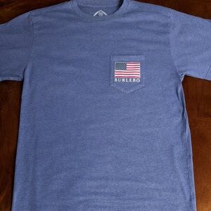 BURLEBO Heather Blue Men's Tee with Flag Pocket